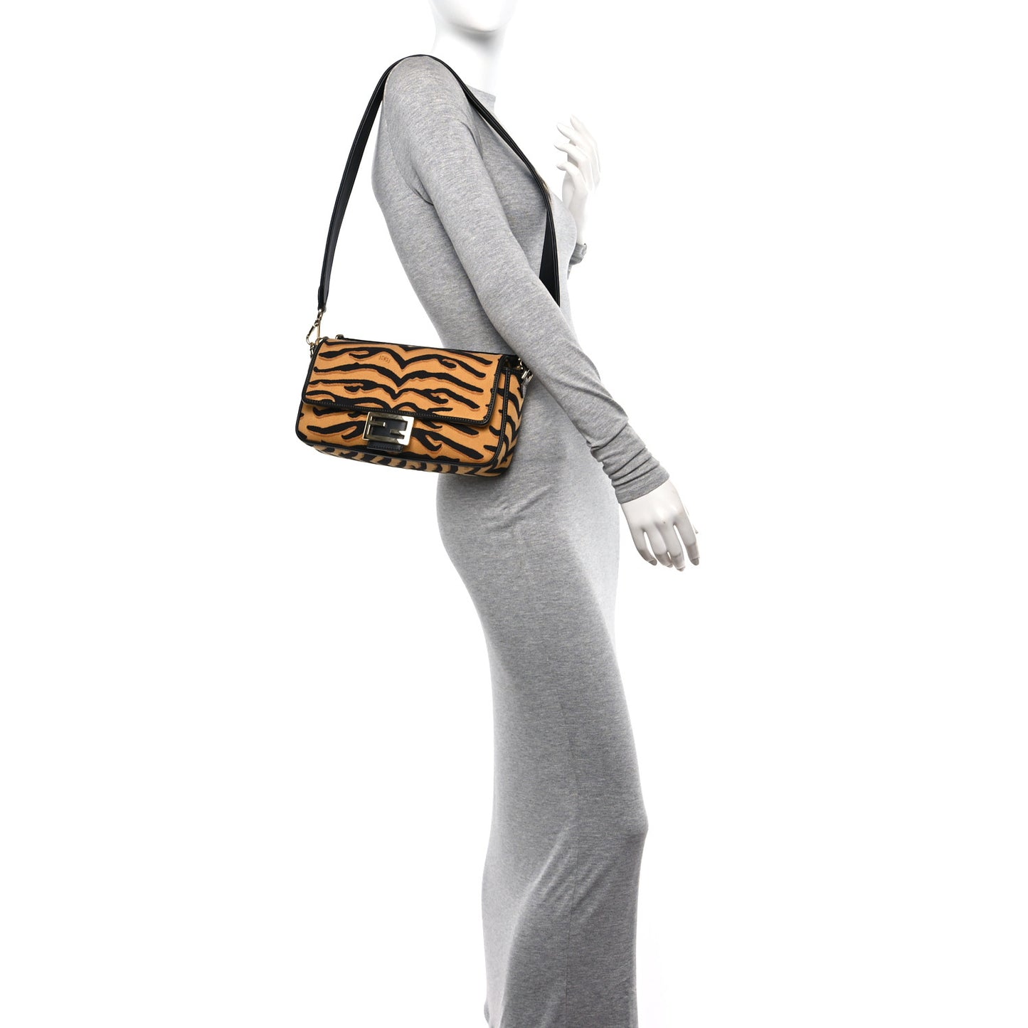 Canvas Chinese New Year Tiger Embroidered Baguette Black Dark Yellow