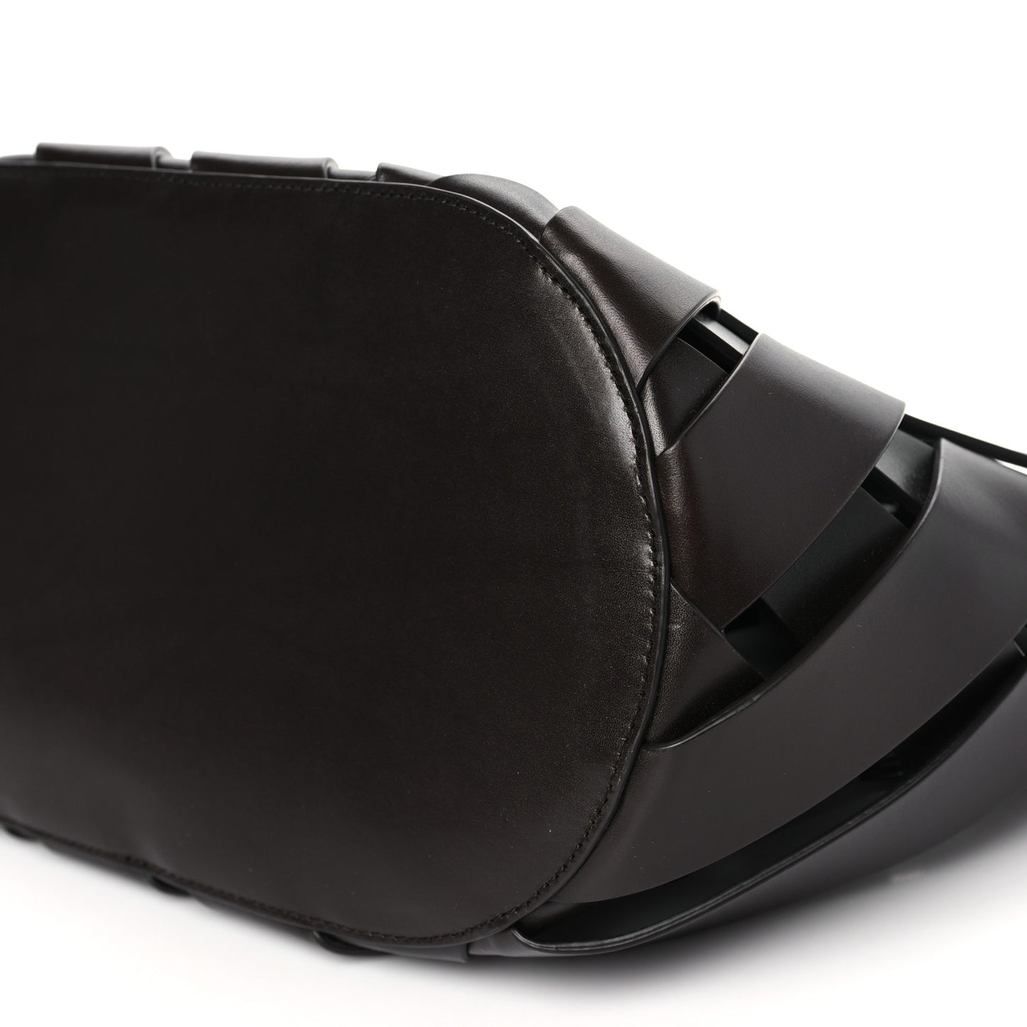 Calfskin V Woven Drawstring Tote Dark Brown
