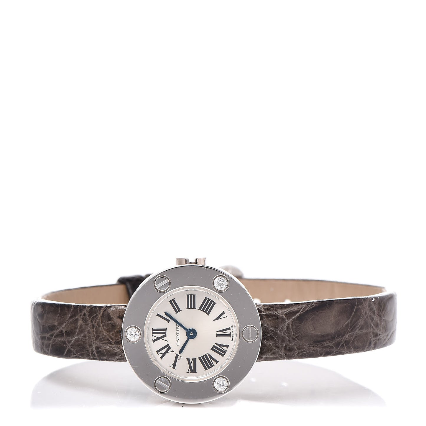 18K White Gold Alligator Diamond 23mm Love Quartz Watch Brown