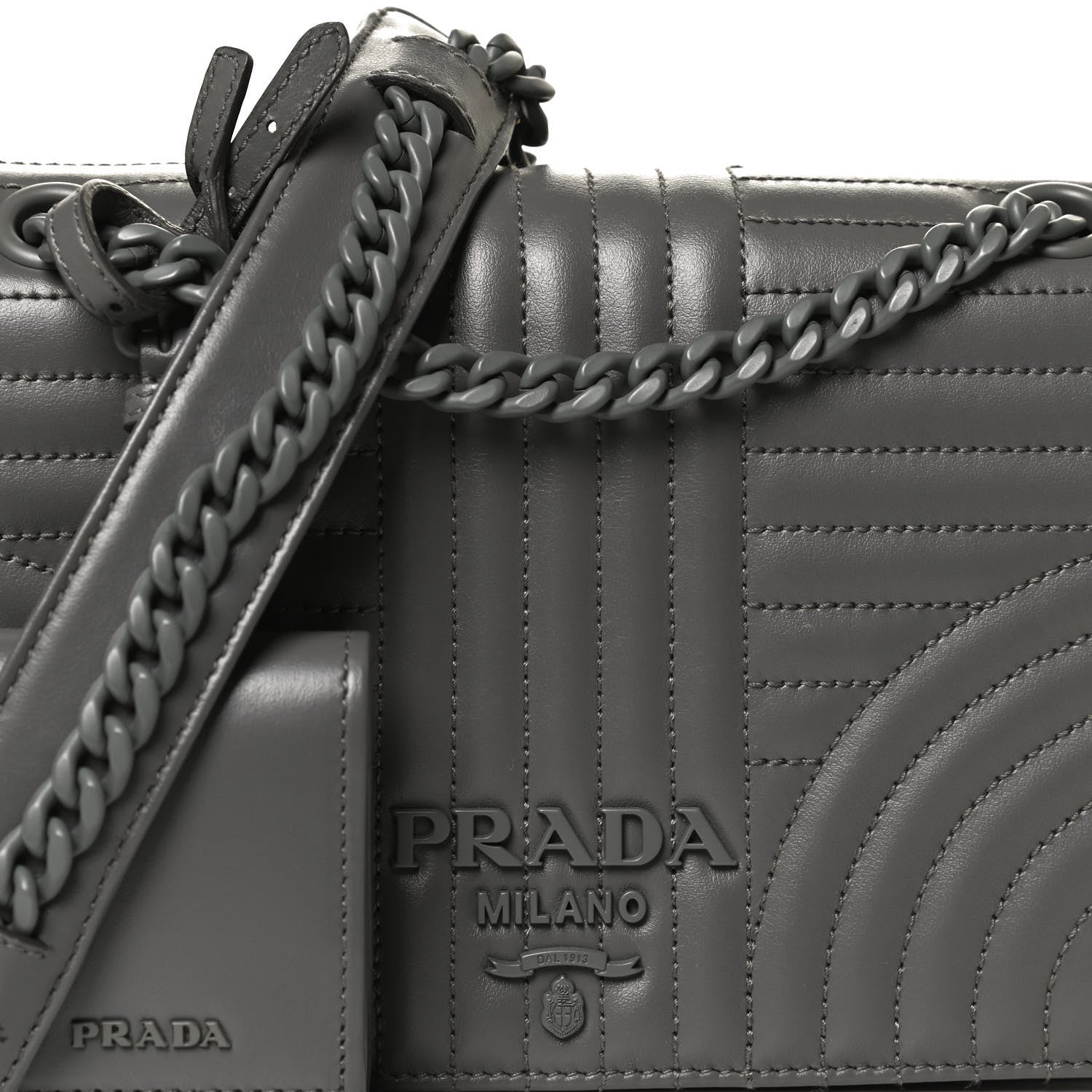 Prada Soft Calfskin Impunture Diagramme Flap Crossbody Bag Mercurio 7 of 13