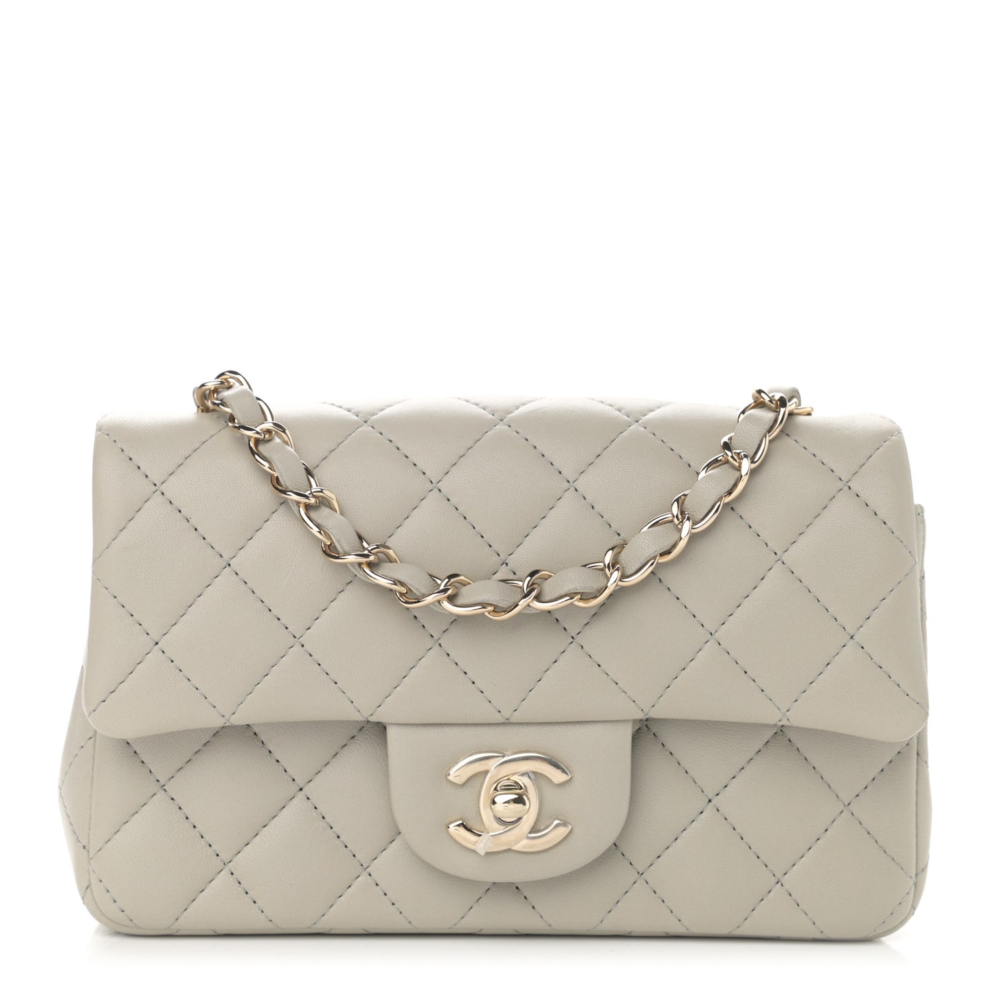 Lambskin Quilted Mini Rectangular Flap Grey