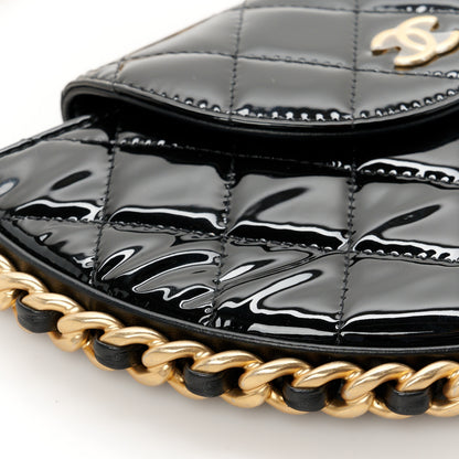 Chanel Patent Calfskin Quilted Chain Hoop Bag Black 9 of 11