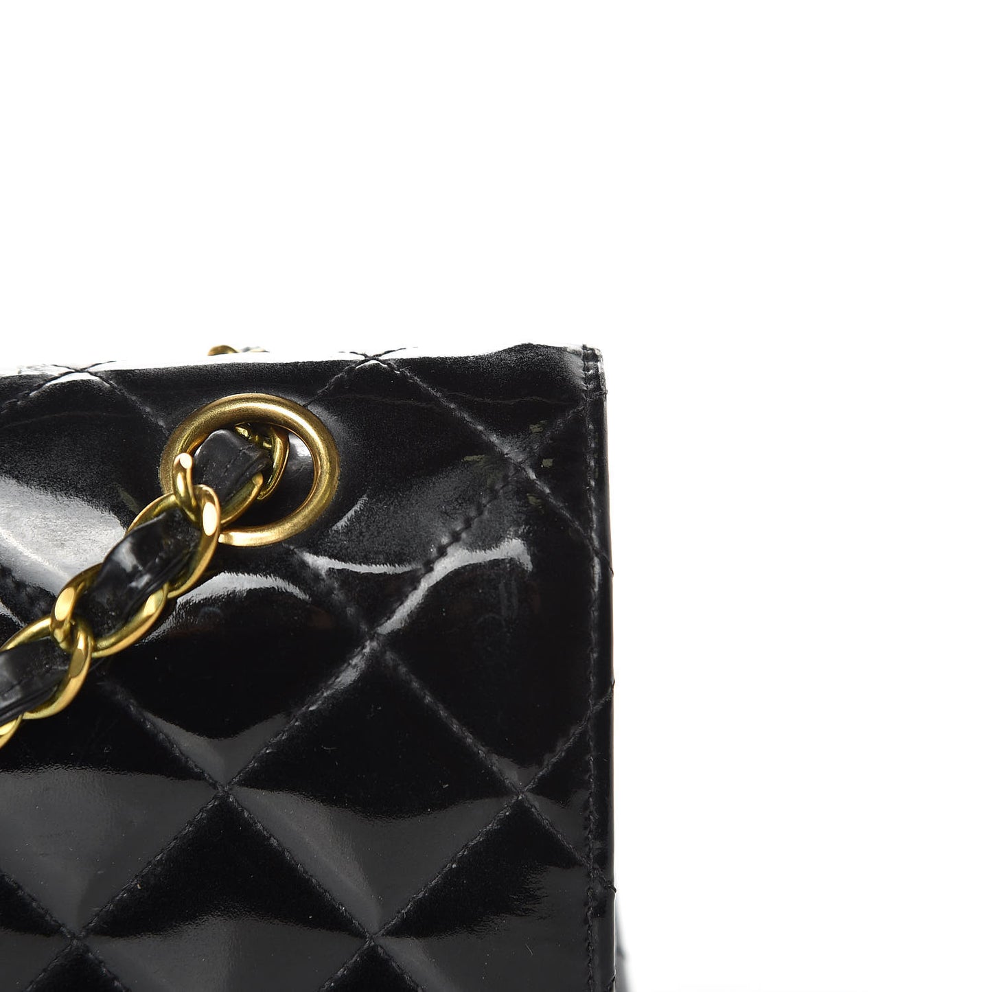 Patent Quilted Medium Double Flap Black