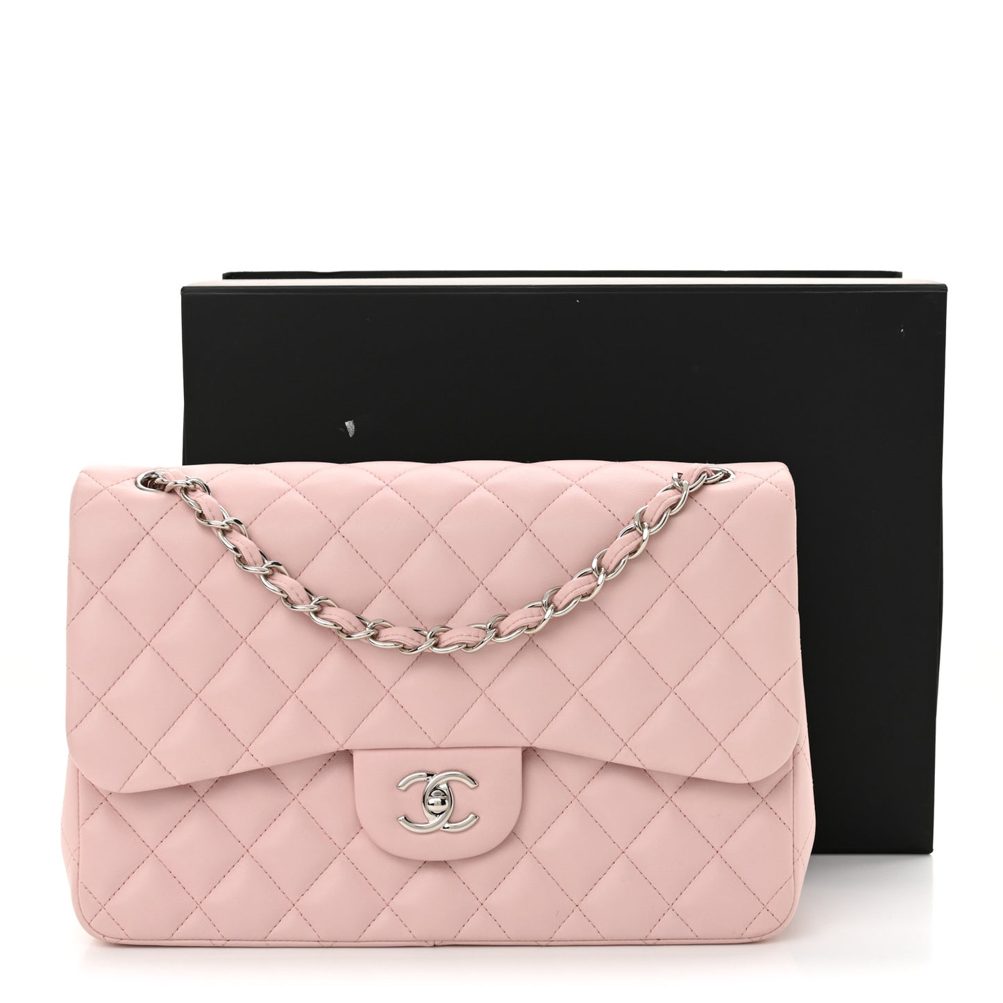 Lambskin Quilted Jumbo Double Flap Light Pink