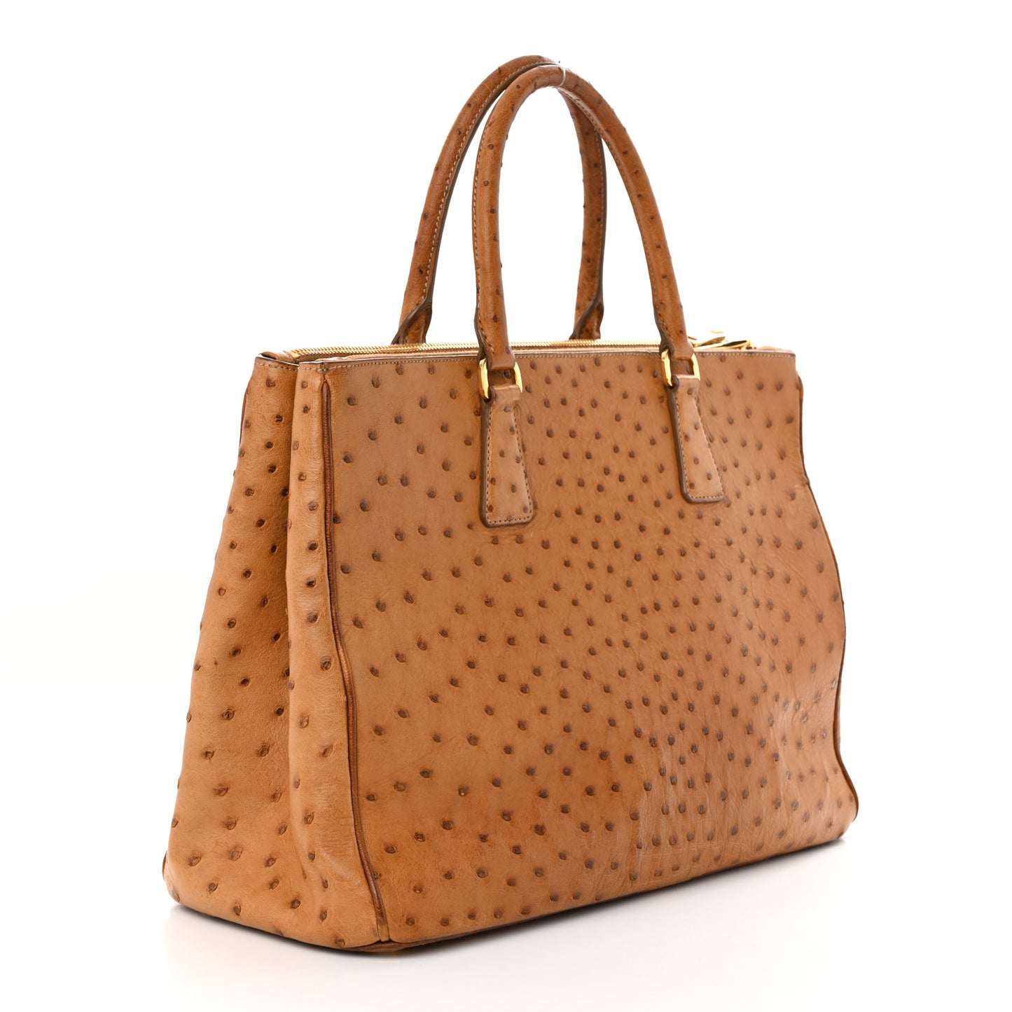 Ostrich Large Galleria Double Zip Tote Cognac