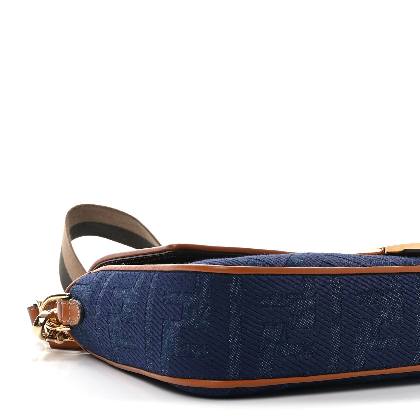 Denim Vitello King FF Embroidered Large Baguette Blue Cuoio