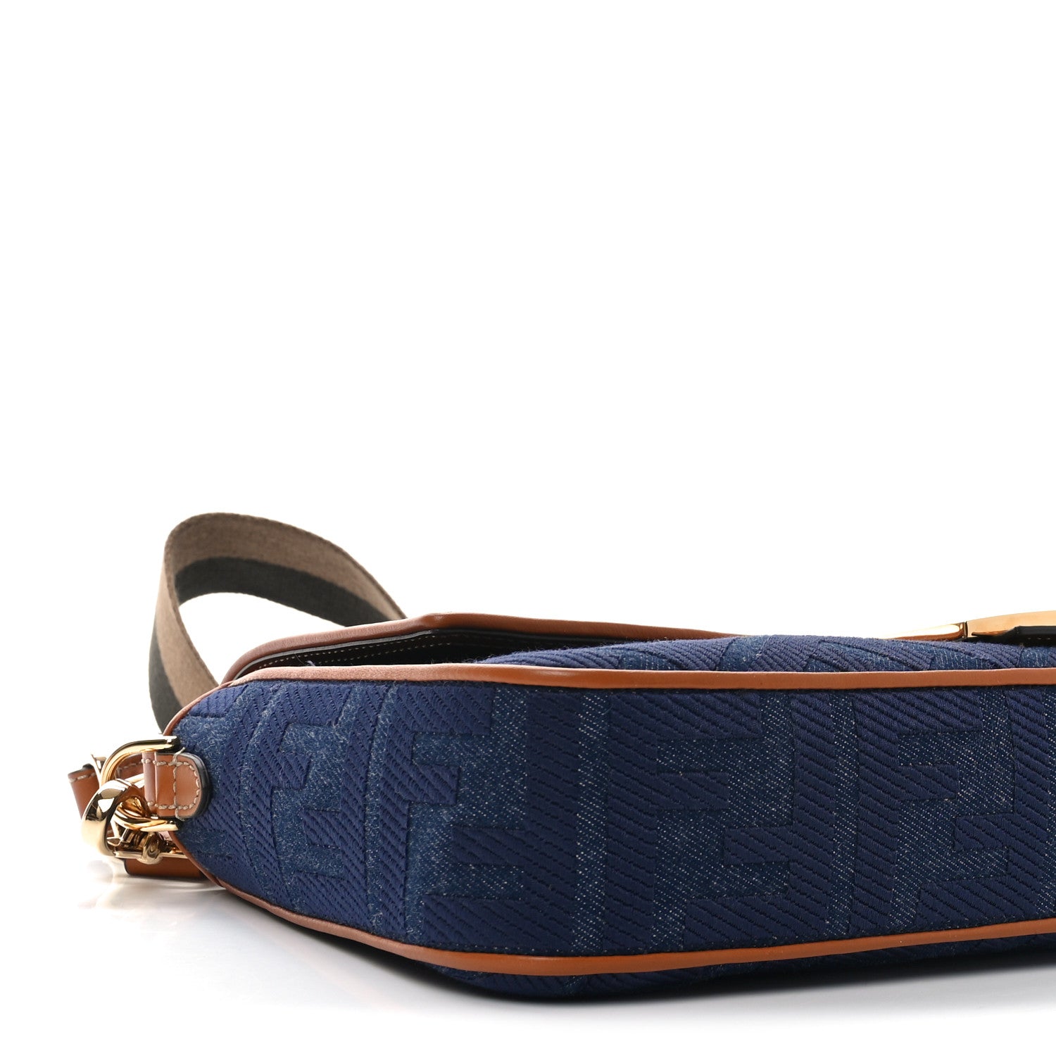 Fendi Denim Vitello King FF Embroidered Large Baguette Blue Cuoio 4 of 10
