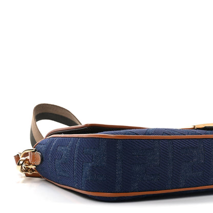 Fendi Denim Vitello King FF Embroidered Large Baguette Blue Cuoio 4 of 10