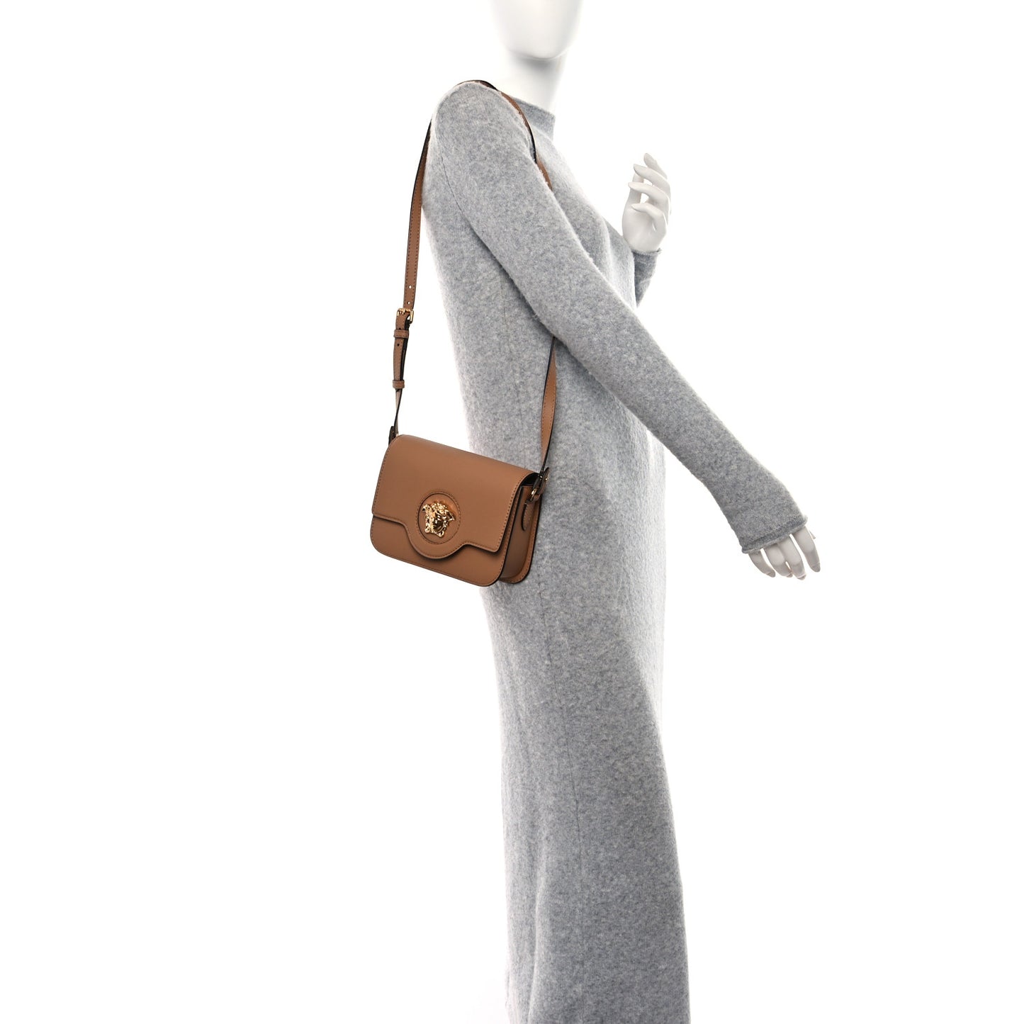 Grained Calfskin La Medusa Flap Shoulder Bag Brown