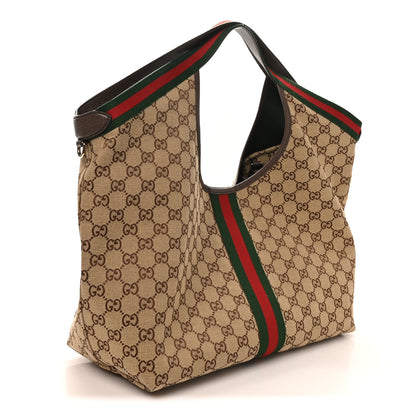 Gucci GG Monogram Web Large Giglio Tote Beige Brown 3 of 10