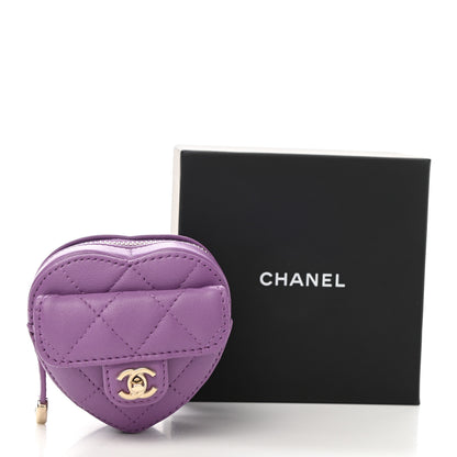Chanel Lambskin Quilted CC In Love Heart Zipped Arm Coin Purse Purple 8 of 8