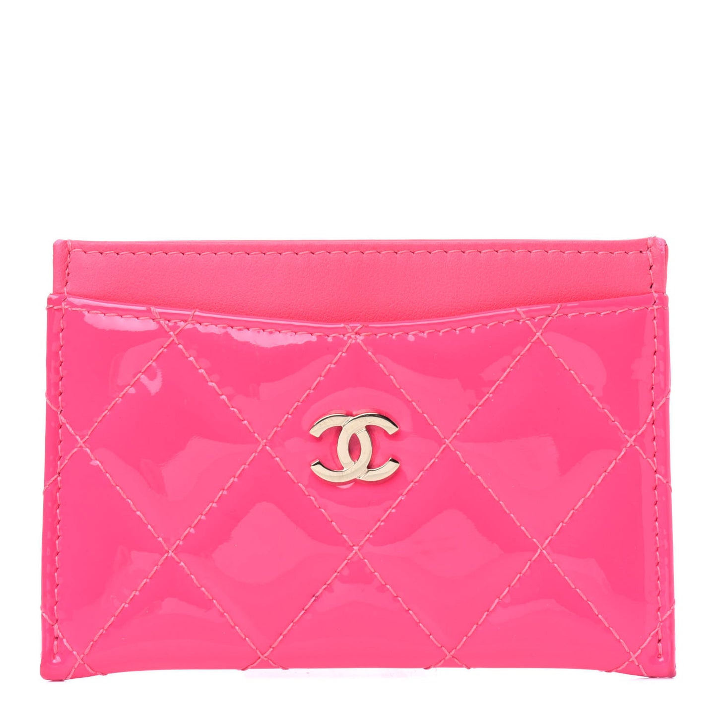 Patent Quilted Card Holder Pink