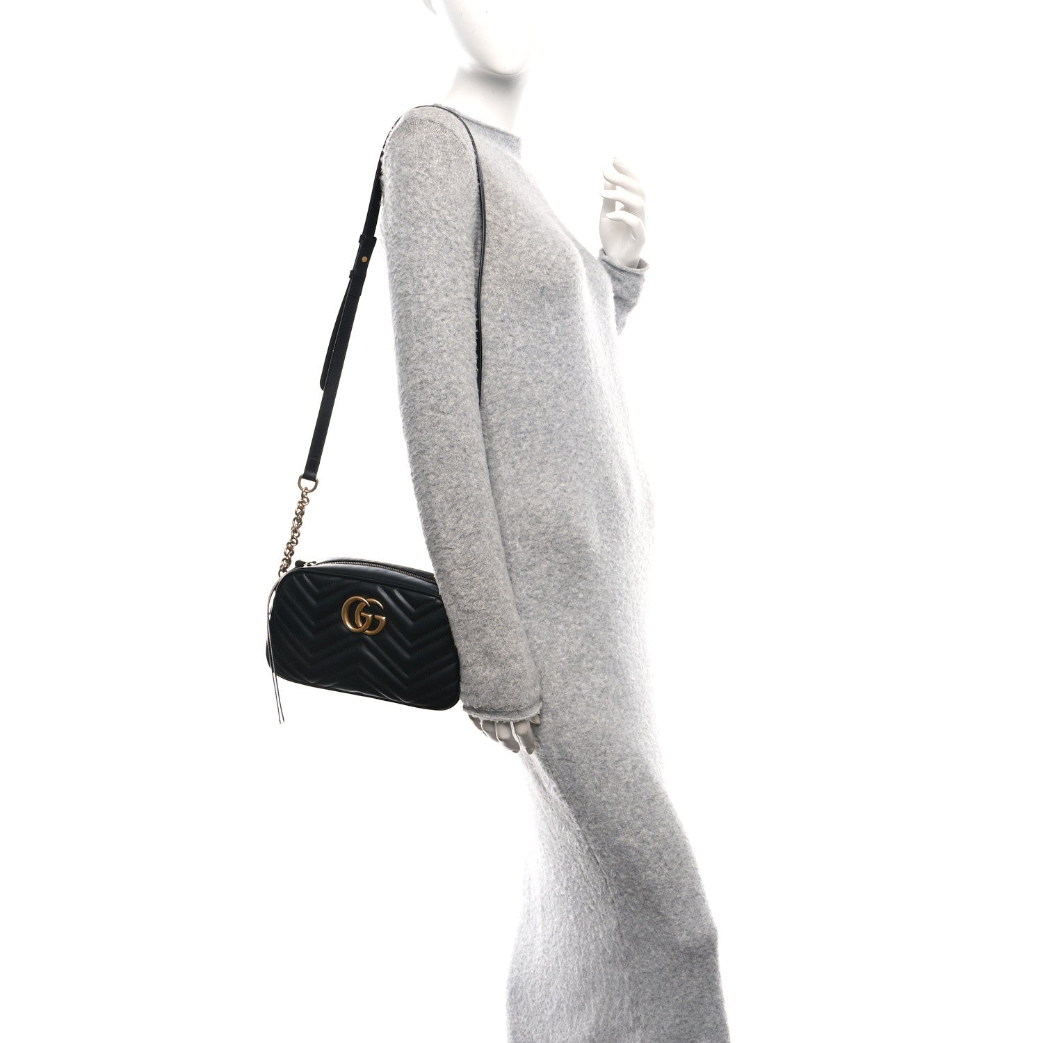 Gucci Calfskin Matelasse Small GG Marmont Chain Shoulder Bag Black 2 of 10