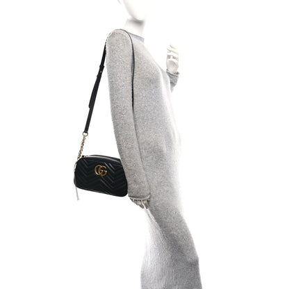 Gucci Calfskin Matelasse Small GG Marmont Chain Shoulder Bag Black 2 of 10