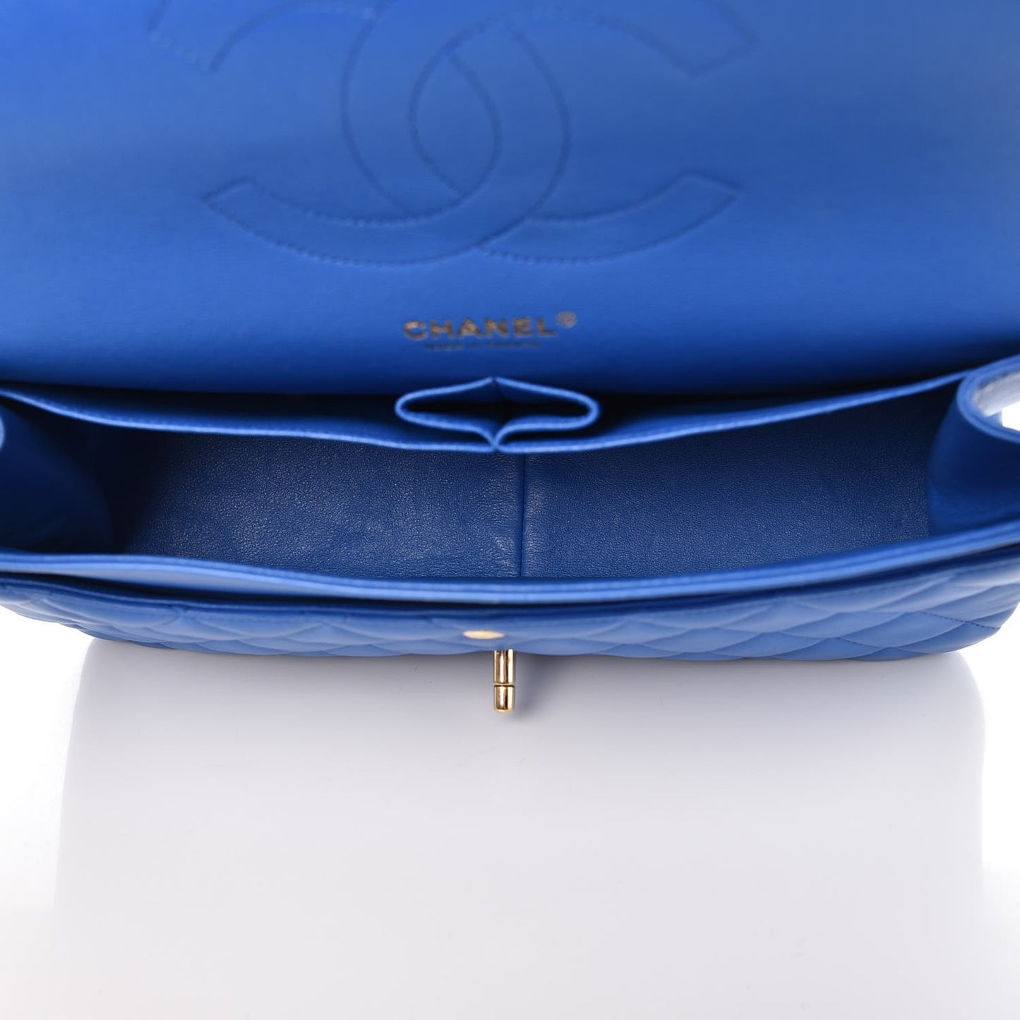 Lambskin Quilted Jumbo Double Flap Blue