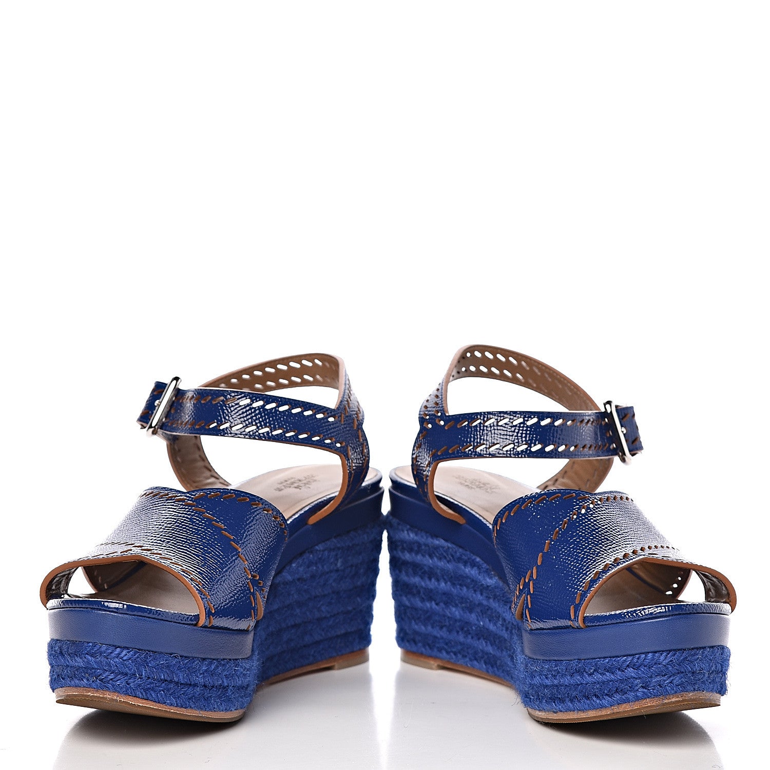 Hermes Patent Epsom Perforated Espadrille Wedge Sandals 36.5 Bleu Saphir 6 of 10