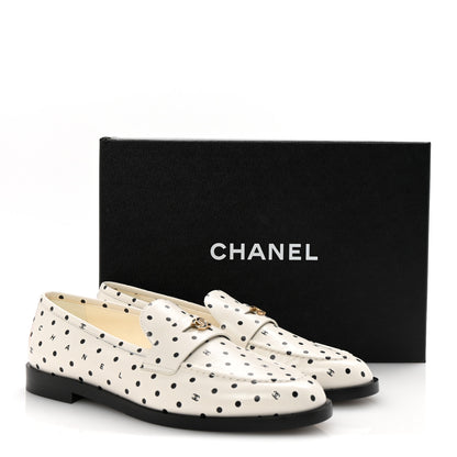 Chanel Printed Calfskin CC Dots Moccasin Loafers 38 Ivory Black 10 of 10