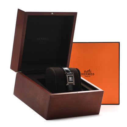 Hermes 18K Rose Gold Alligator Lacquer 21mm Heure H Hour Quartz Watch Noir 5 of 5