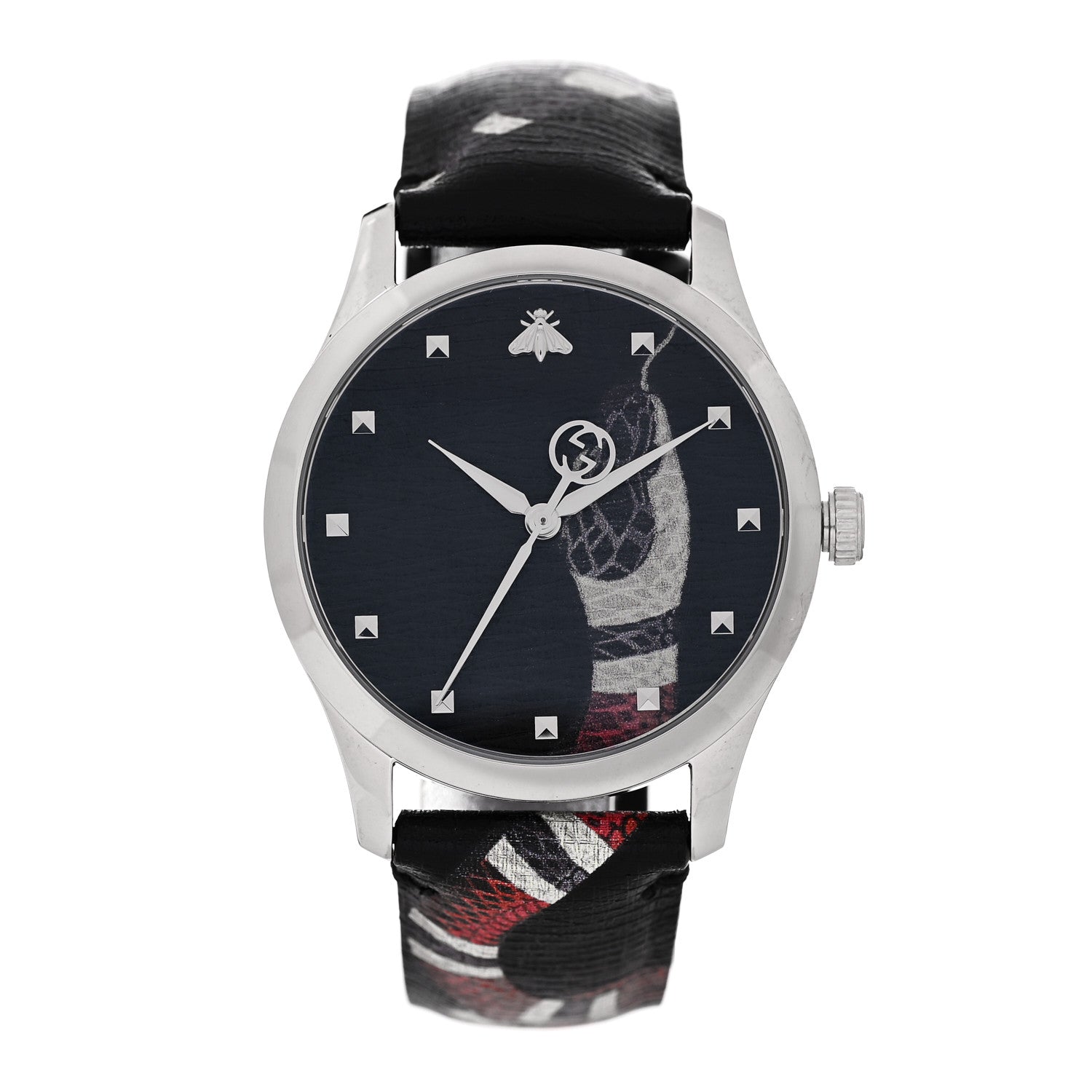 Gucci Stainless Steel Calfskin 38mm Le Marche Des Merveilles Snake Quartz Watch Black 1 of 5