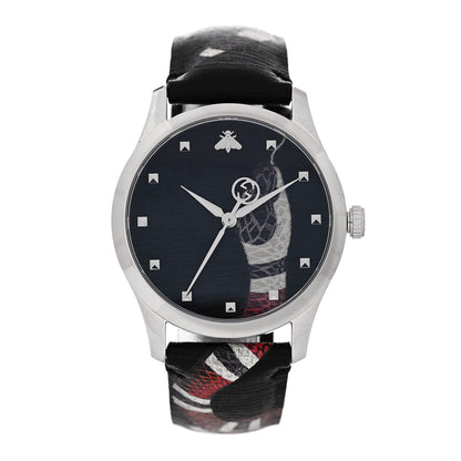 Gucci Stainless Steel Calfskin 38mm Le Marche Des Merveilles Snake Quartz Watch Black 1 of 5