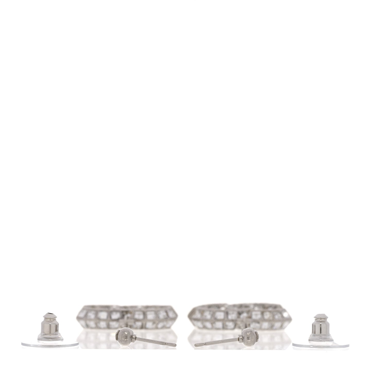 Baguette Crystal CC Drop Earrings Silver