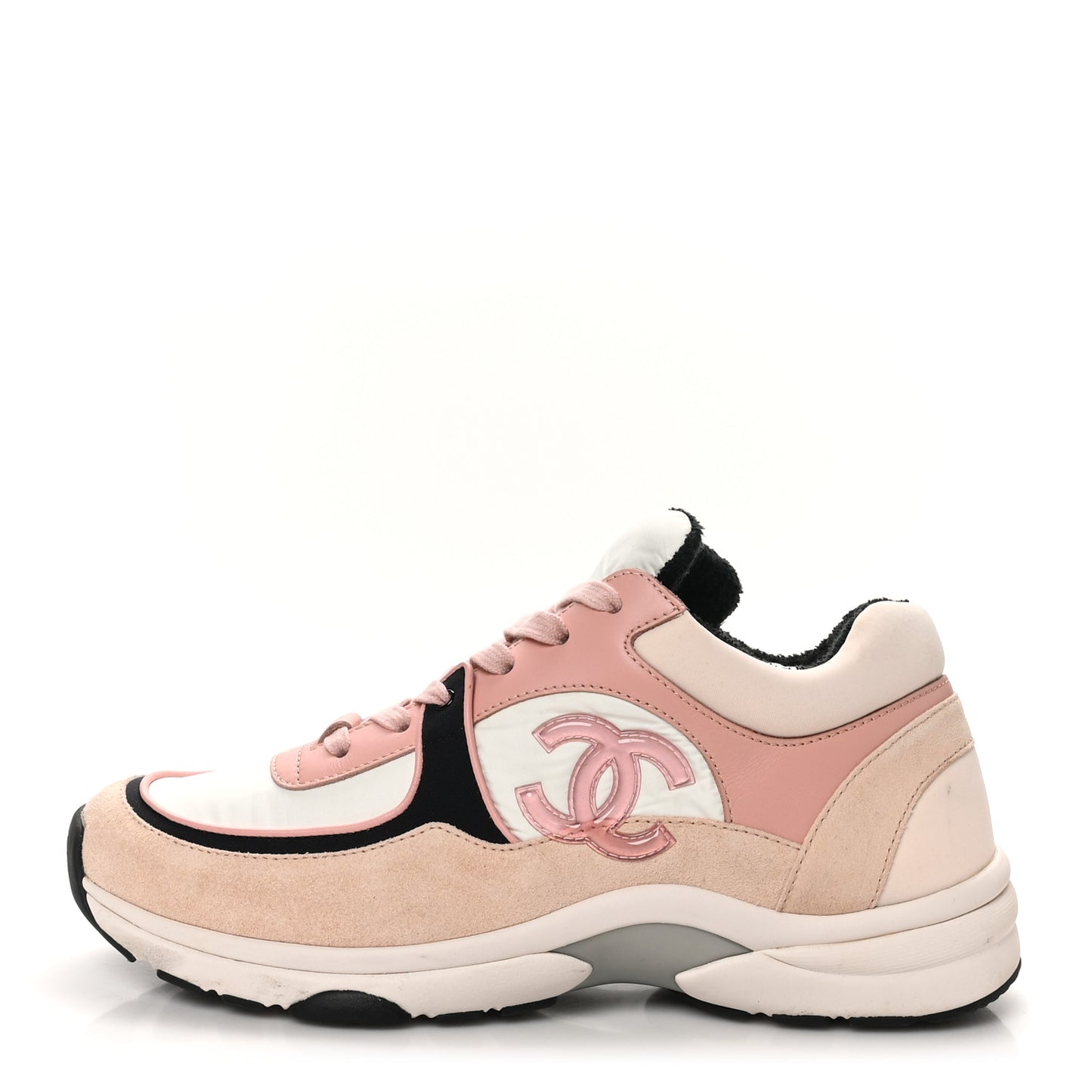 Nylon Lambskin Suede Calfskin CC Sneakers 40.5 Pink White Black