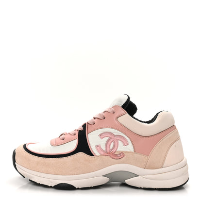 Chanel Nylon Lambskin Suede Calfskin CC Sneakers 40.5 Pink White Black 1 of 9