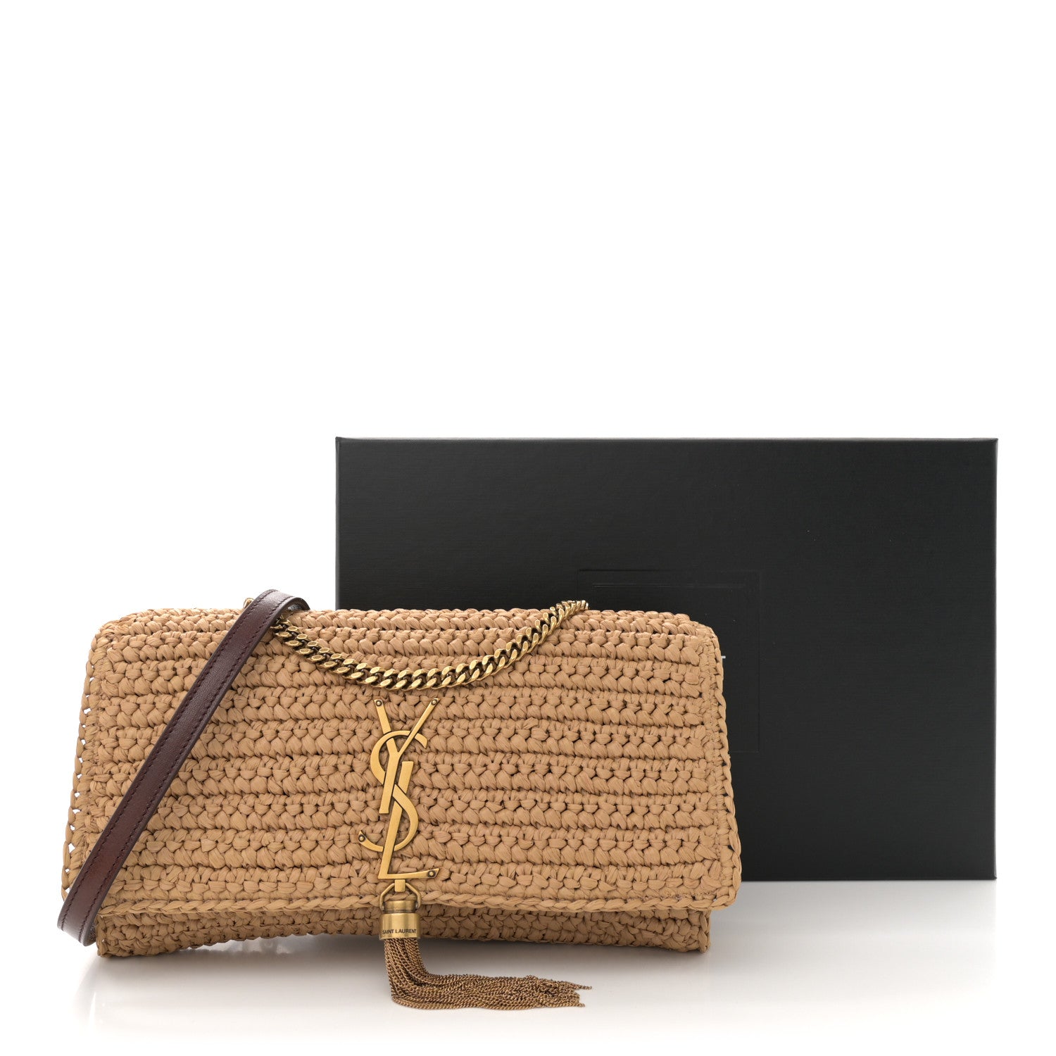 Saint Laurent Raffia Monogram Tassel Kate 99 Dark Nude 11 of 11