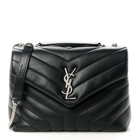 Calfskin Y Quilted Monogram Small Loulou Chain Satchel Black