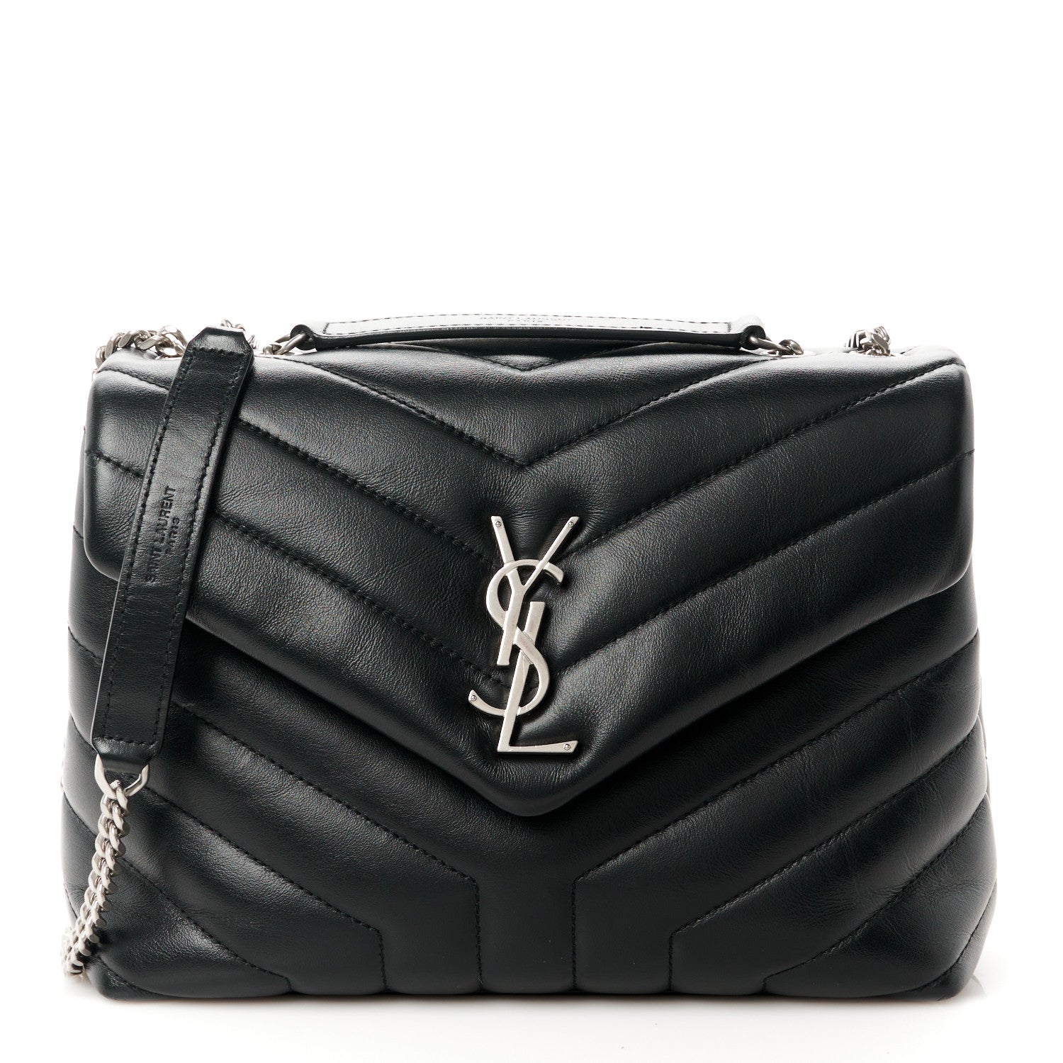 Saint Laurent Calfskin Y Quilted Monogram Small Loulou Chain Satchel Black 1 of 11