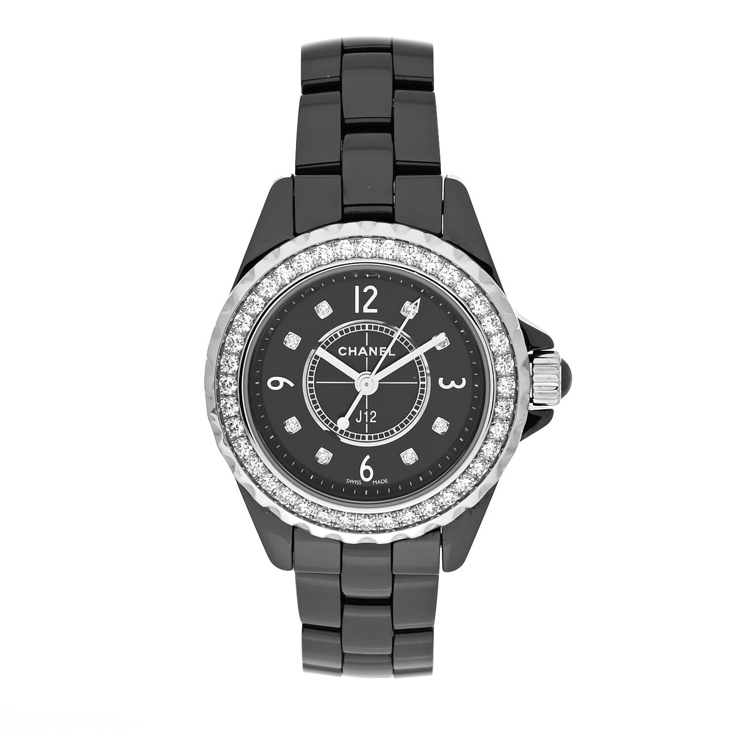 Chanel Stainless Steel Ceramic Diamond Bezel 29mm J12 Quartz Watch Black 1 of 4
