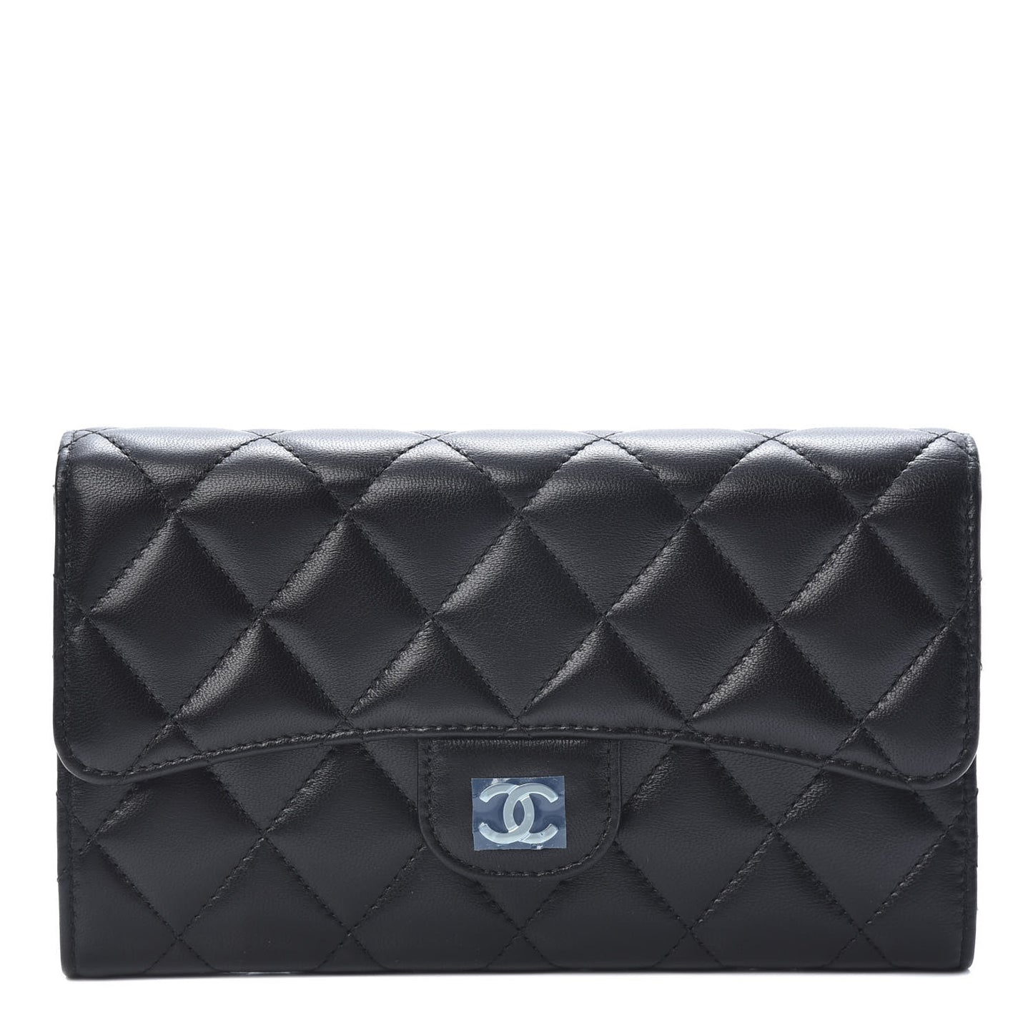 Lambskin Quilted Large Flap Wallet Black