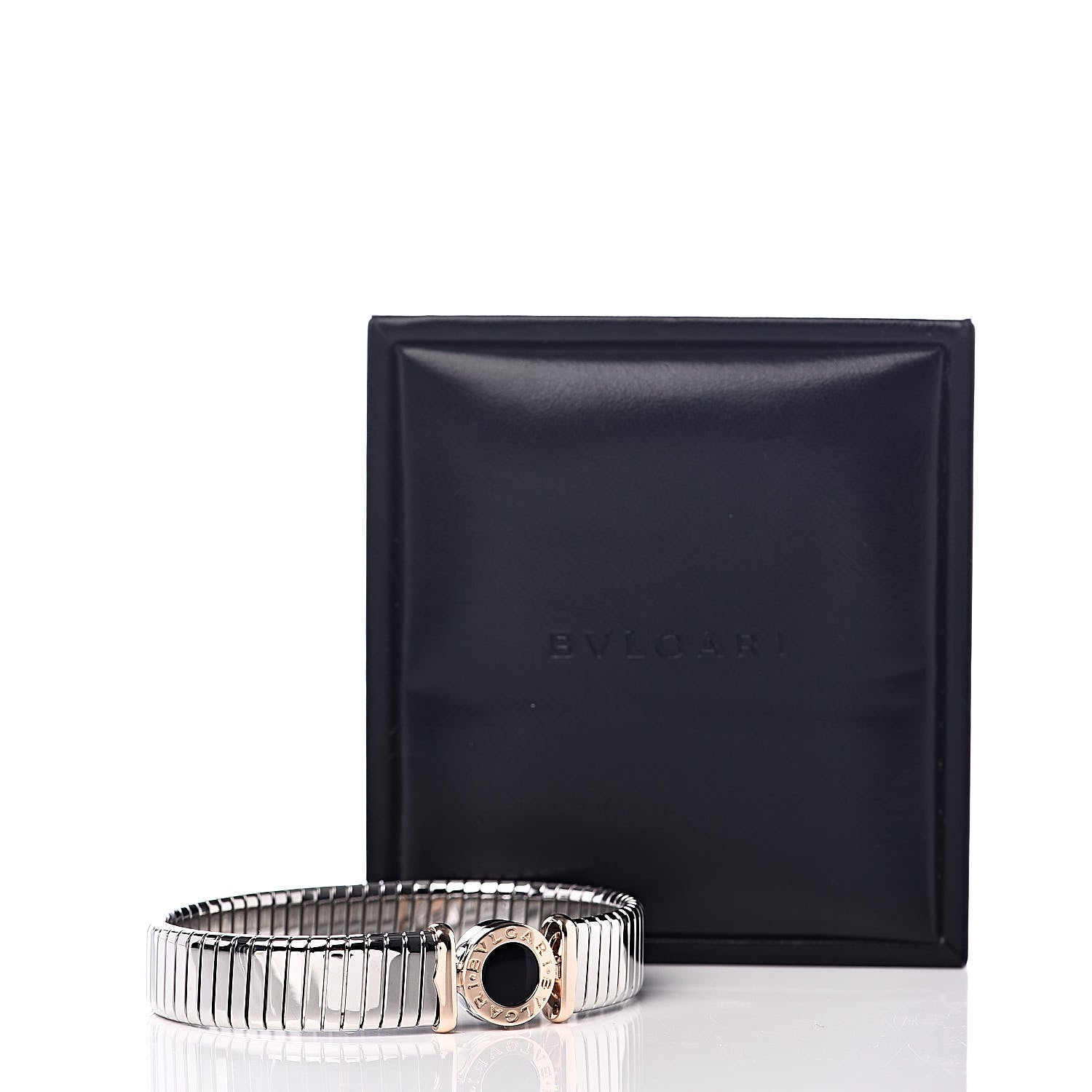 Bulgari Stainless Steel 18K Rose Gold Black Onyx Tubogas Bracelet M 6 of 6