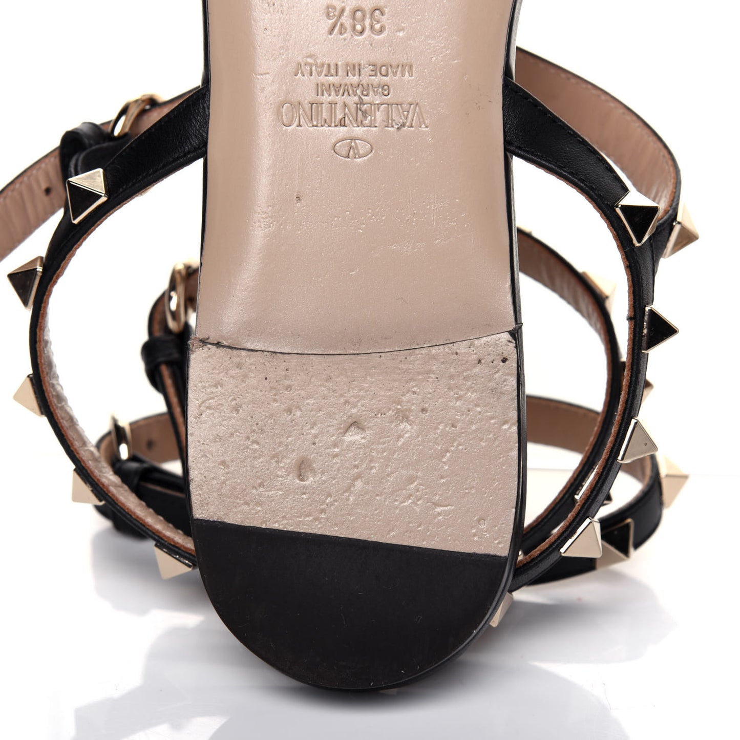 Nappa Rockstud Ankle Strap Flat Thong Sandals 38.5 Black