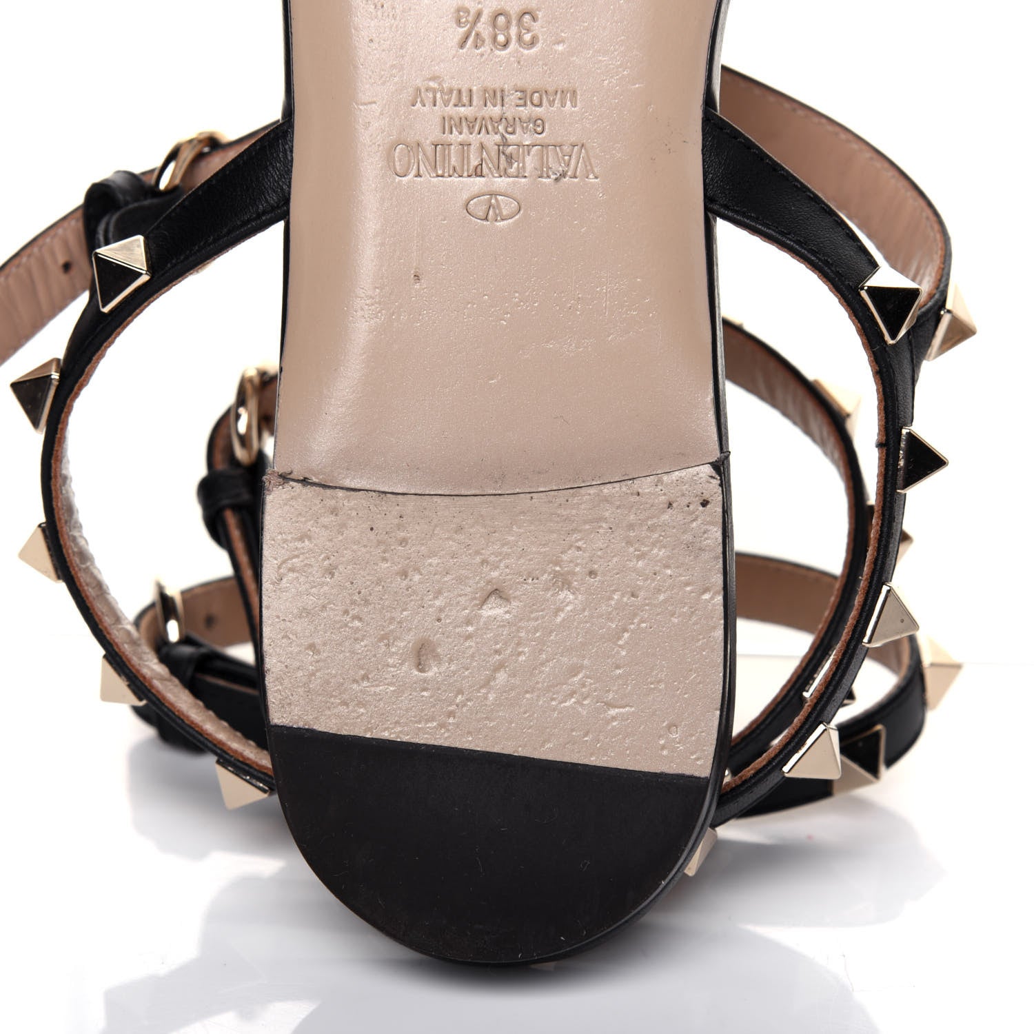Valentino Garavani Nappa Rockstud Ankle Strap Flat Thong Sandals 38.5 Black 10 of 13