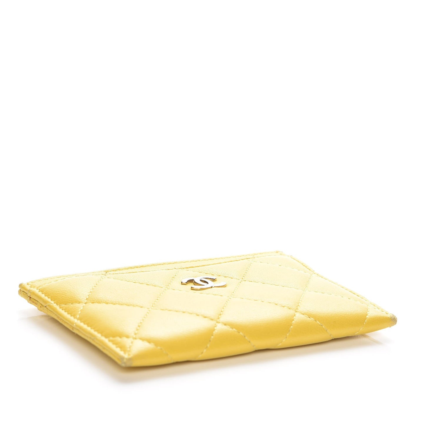 Lambskin Quilted Card Holder Yellow
