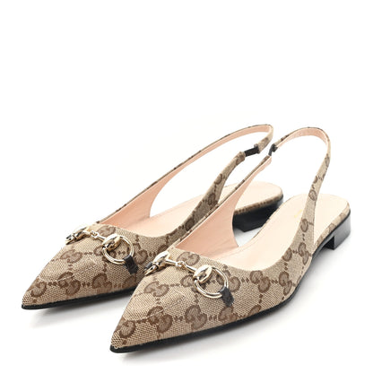 Gucci Monogram Horsebit Womens Slingback Ballet Flat 36.5 Beige Ebony Cocoa 4 of 10