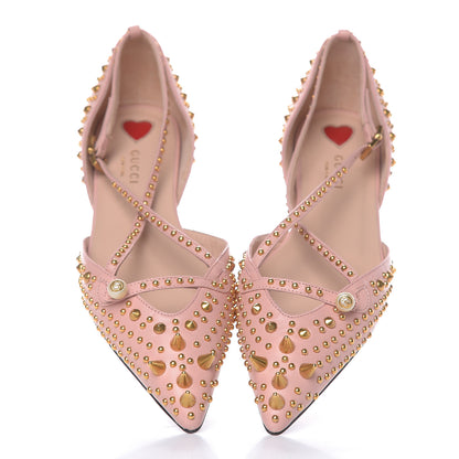 Gucci Malaga Kid Studded Pointed Toe Unia Flats 37.5 Perfect Pink 8 of 9