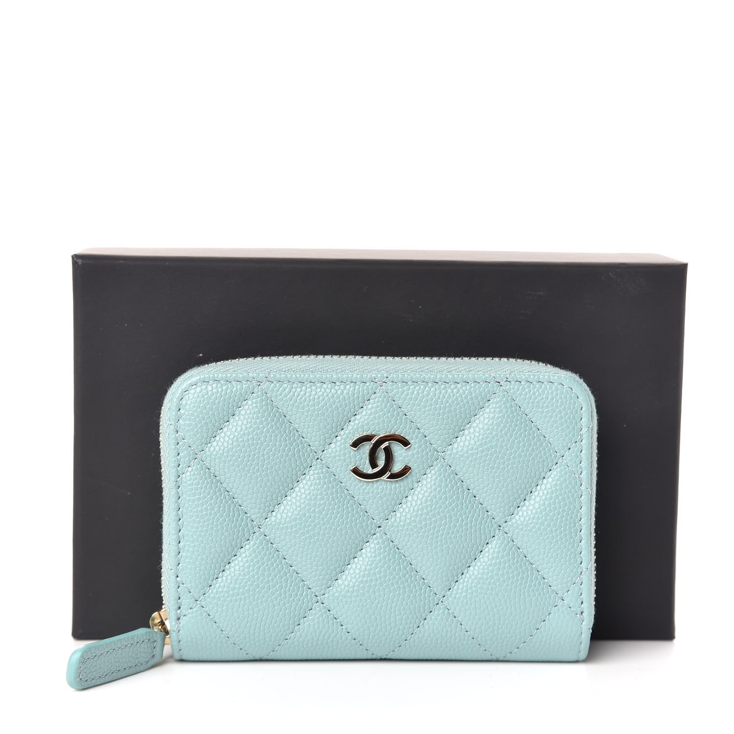 Chanel Caviar Quilted Zip Coin Purse Light Blue 10 of 10
