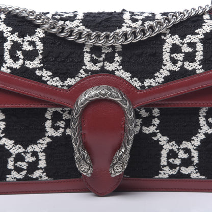 Gucci Tweed GG Monogram Small Dionysus Shoulder Bag Black White Romantic Cherry 10 of 11