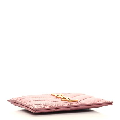 Saint Laurent Grain De Poudre Matelasse Chevron Monogram Credit Card Case Dark Rose 4 of 11