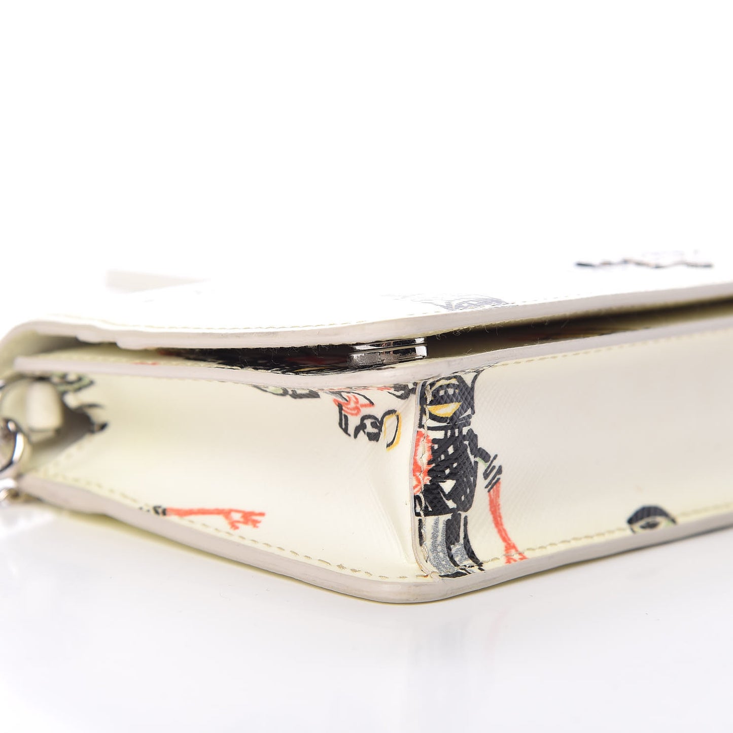 Saffiano Robot Chain Wallet White