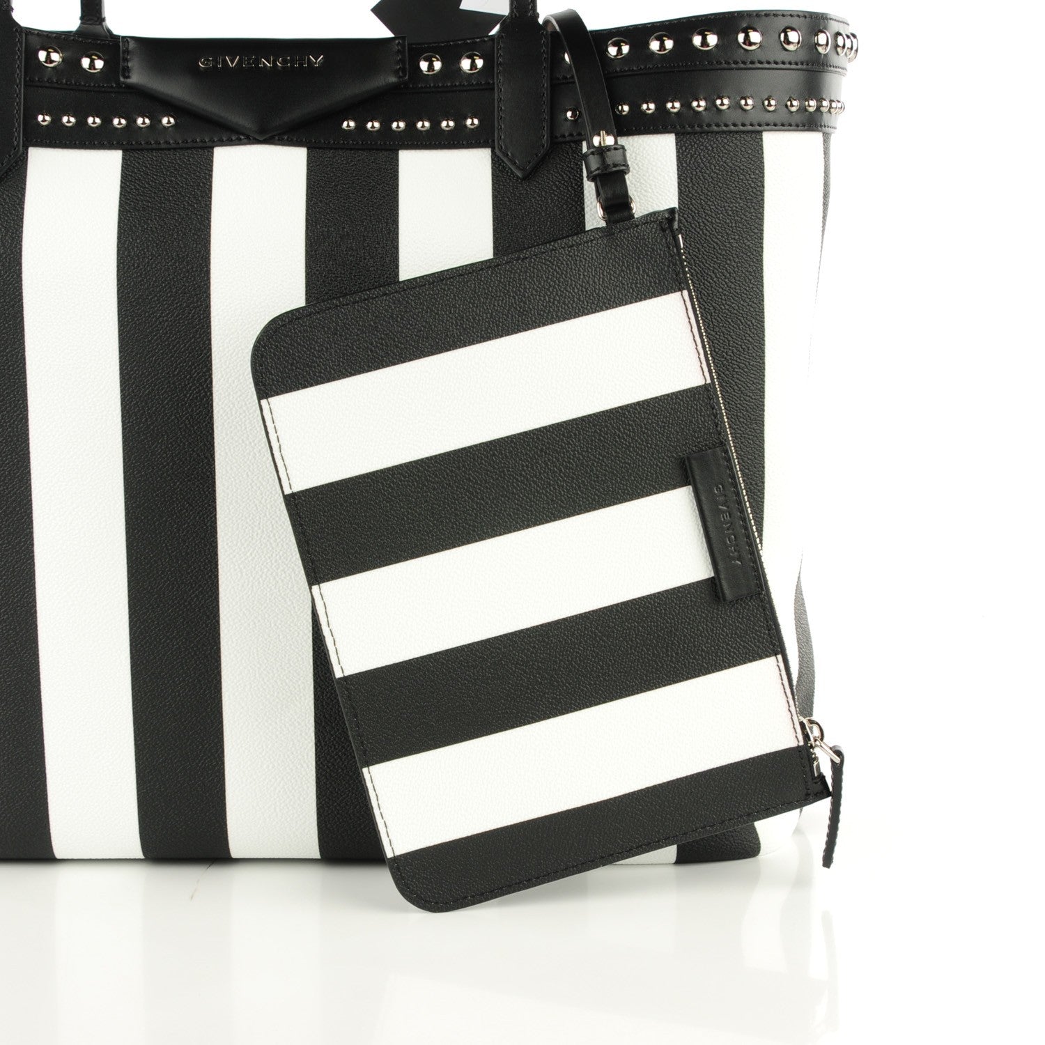Givenchy Coated Canvas Striped Large Antigona Tote Black White 6 of 9