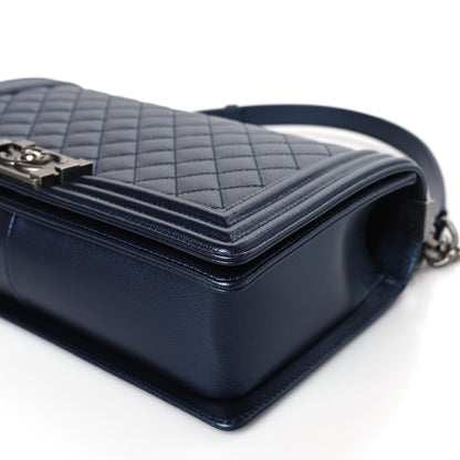 Chanel Metallic Caviar Quilted New Medium Boy Flap Navy 9 of 10