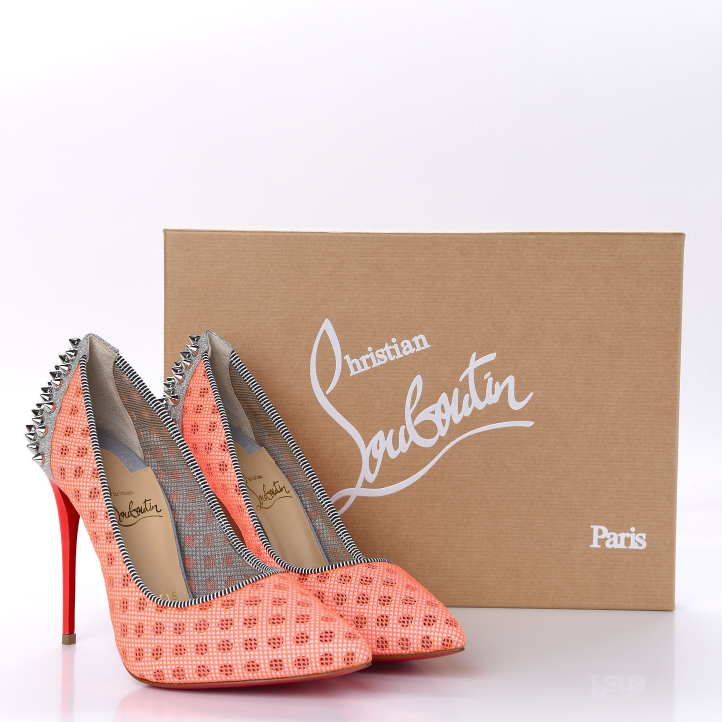 Matt Pattent Mesh Glitter Sporty 100 Spike Pumps 36.5 Orange Fluo