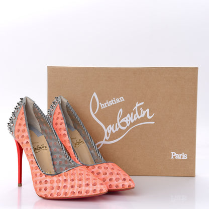 Christian Louboutin Matt Pattent Mesh Glitter Sporty 100 Spike Pumps 36.5 Orange Fluo 12 of 12