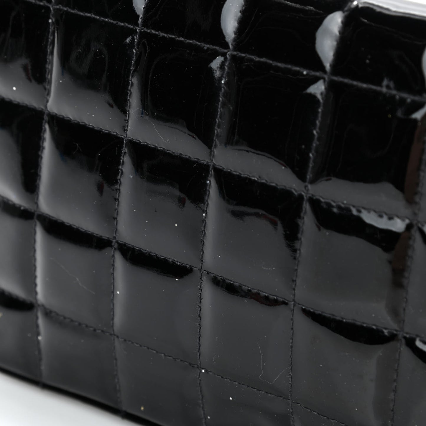 Patent Quilted East West Chocolate Bar Flap Black