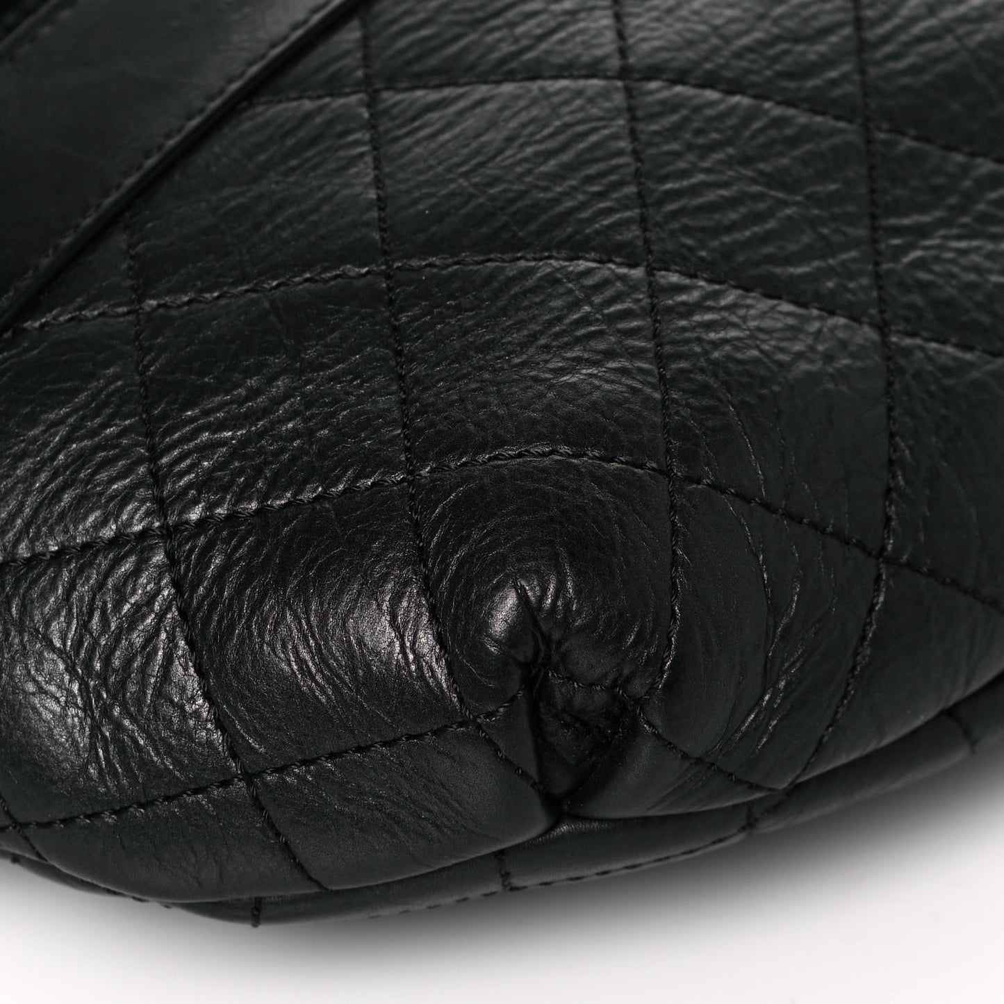 Aged Calfskin Quilted Crossbody Double Chain Bag Black