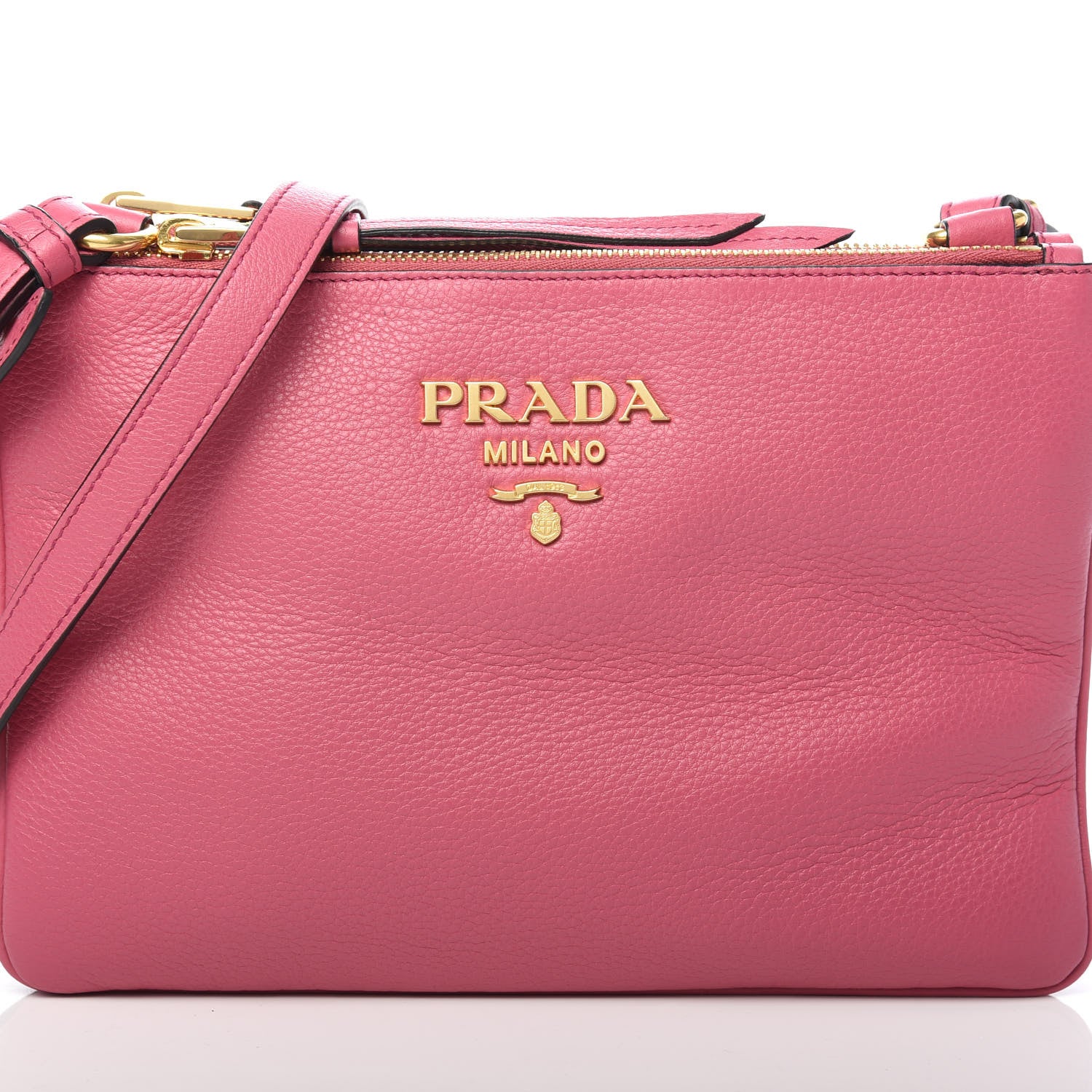 Prada Vitello Phenix Double Zip Crossbody Bag Peonia 9 of 11
