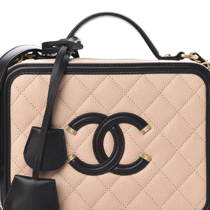 Chanel Caviar Quilted Medium CC Filigree Vanity Case Beige Black 10 of 10